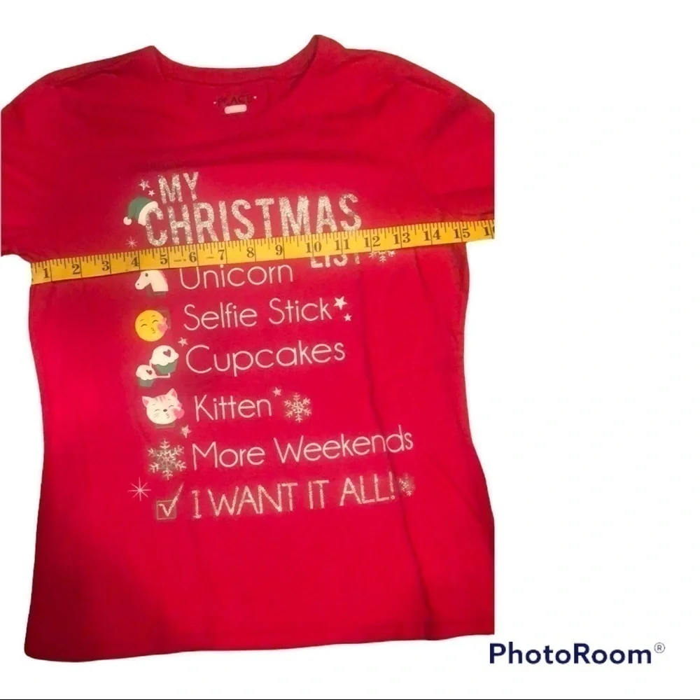 The Children’s Place Girls Red Long Sleeve Holiday Tee Shirt Size XL NWOT